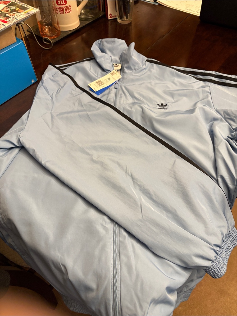 adidas Light Blue Track Jacket with Black Accents
